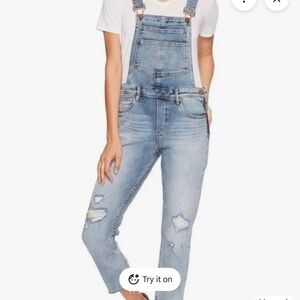 Blank NYC Light Blue Denim Overalls 28 distressed knee